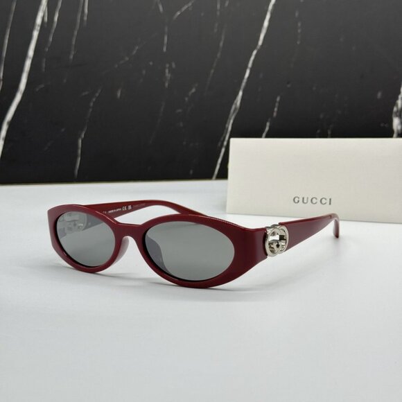 NEW GUCCI GG1662SA 006 SUNGLASSES WOMEN BURGUNDY OVAL EYEWEAR - Picture 1 of 10
